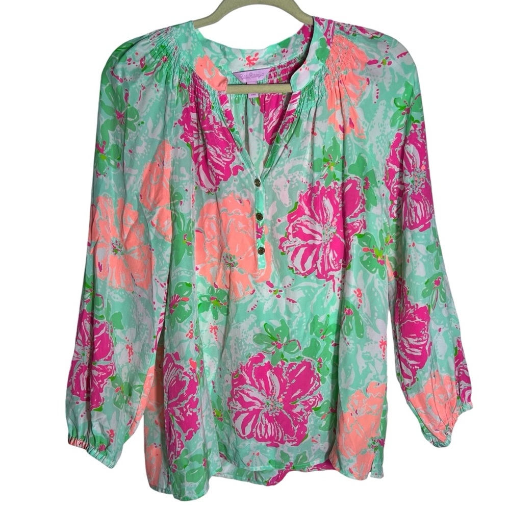 Lilly Pulitzer Elsa Top in Poolside Blue Beach Walk, Size Medium
